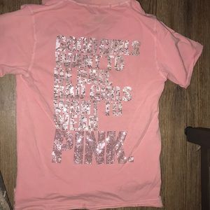 PINK destroyed polo with rhinestones